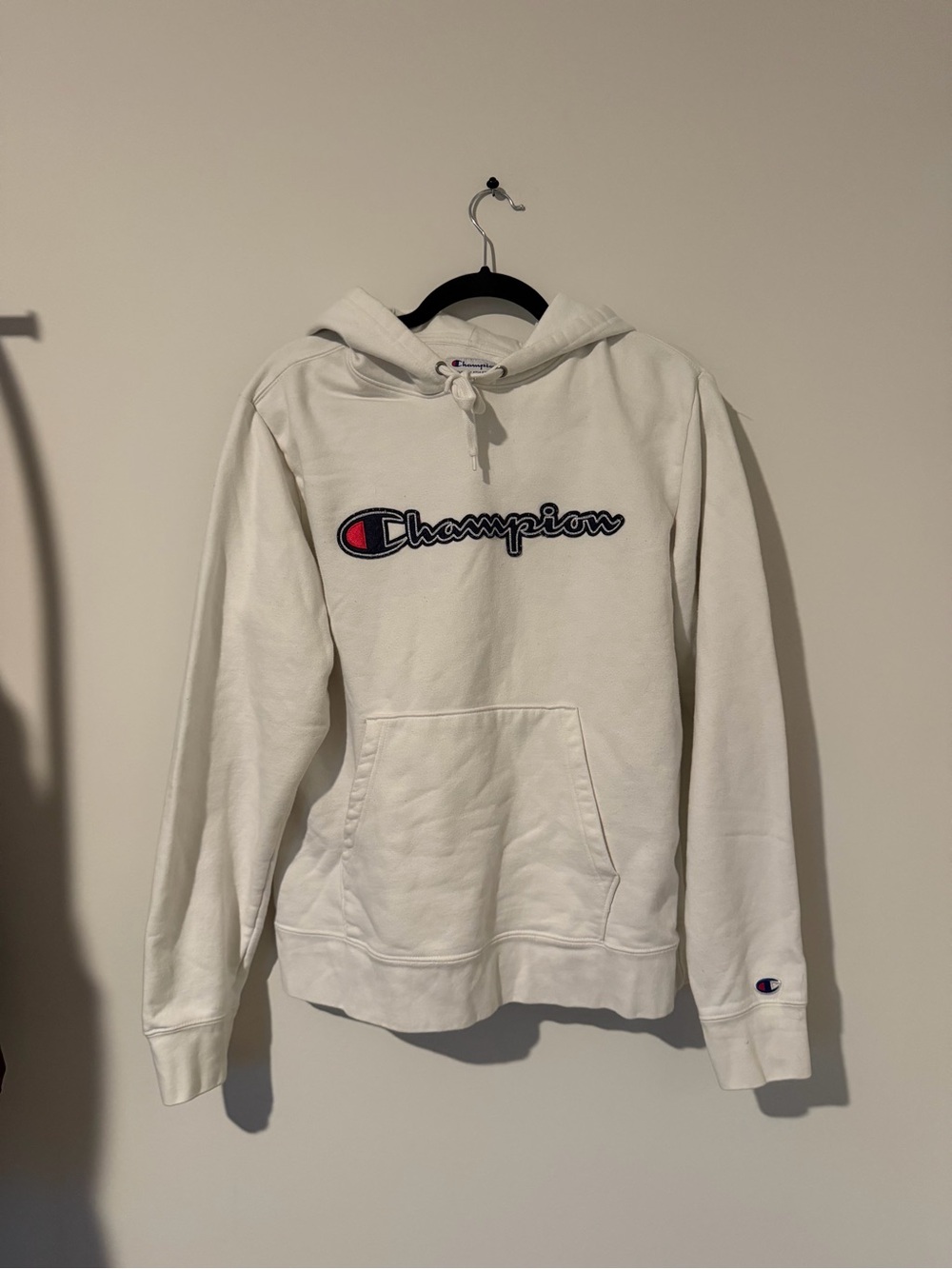 Champion White Pullover Hoodie with Contrast Logo